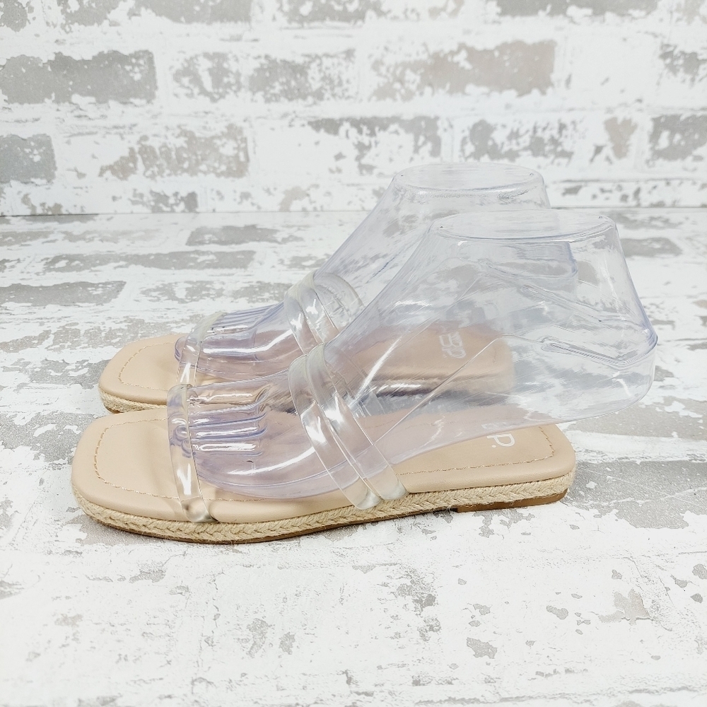 bp Clear Transparent Slide Sandals with Beige Footbed
